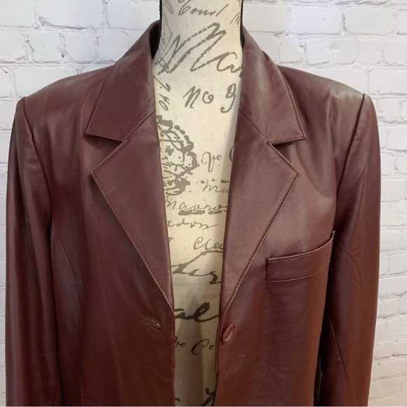 FINAL PRICE Dialogue vintage wine leather button front lined jacket size Large - Picture 4 of 13